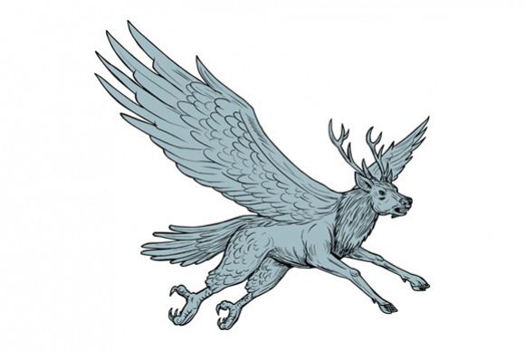Peryton Flying Side Drawing example image 1
