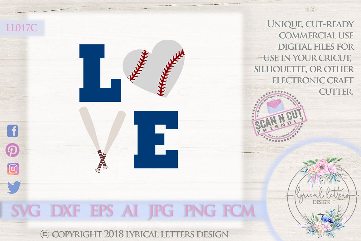 Baseball or Softball Love with Baseball Heart SVG DXF LL017C example image 1