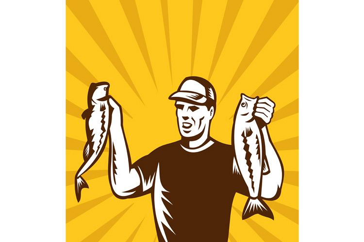 Fly Fisherman holding up bass fish catch example image 1