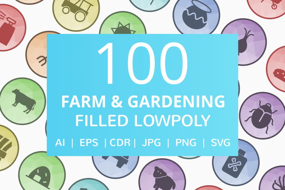 100 Farm & Gardening Filled Low Poly Icons example image 1