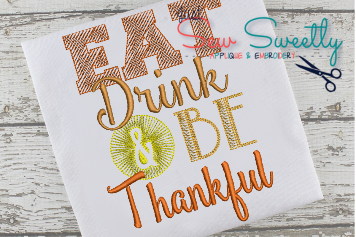 Thanksgiving Be Thankful Sketch Applique Embroidery Design example image 1