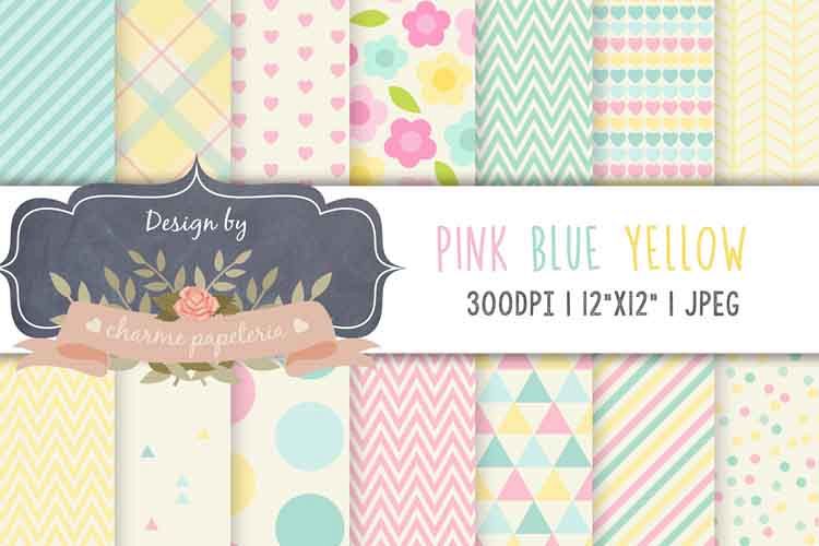 Pastel digital papers, triangles, chevron paper, baby girl example image 1