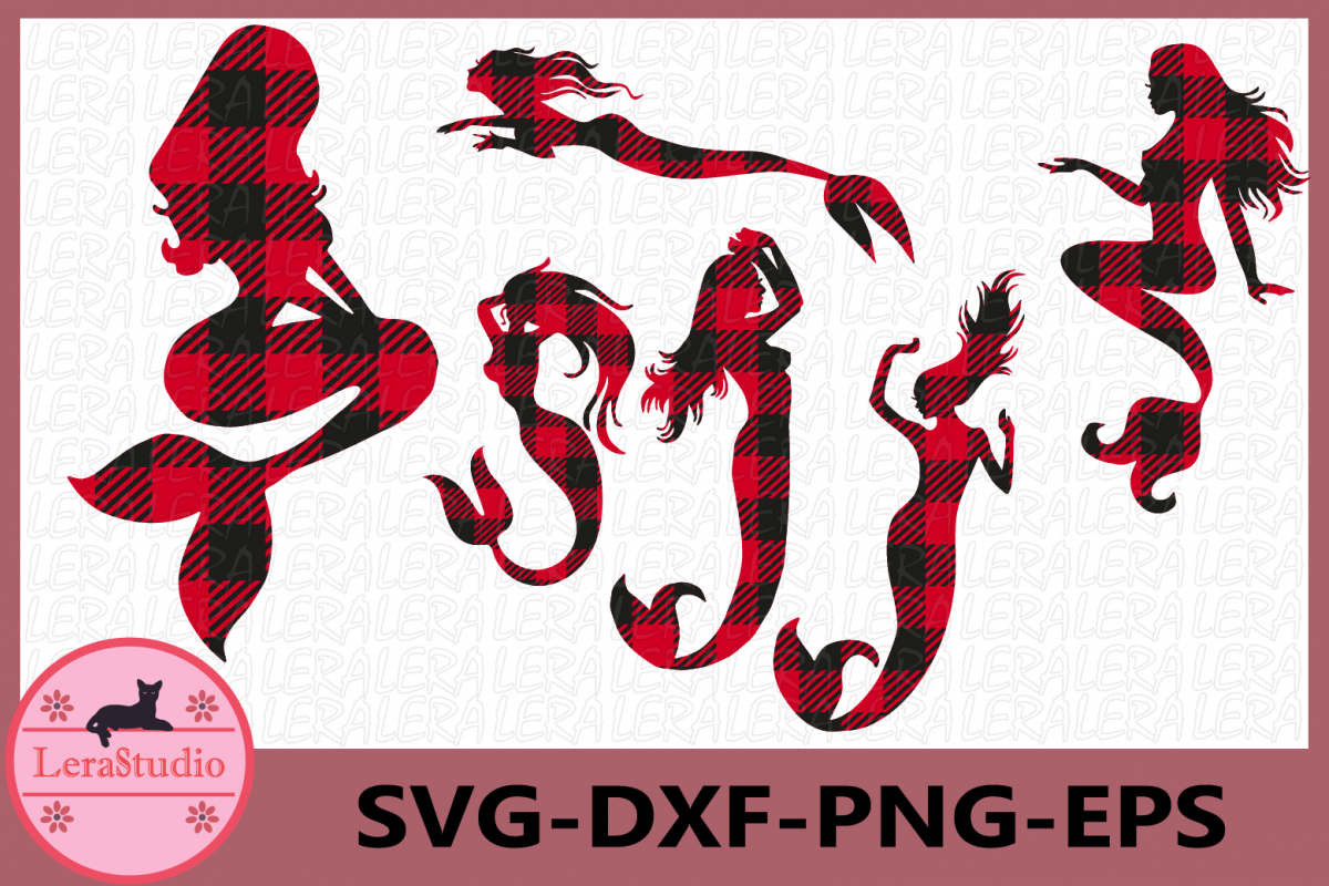 Mermaid Svg, Mermaid Buffalo Plaid SVG, Beach svg, Mermaid example image 1