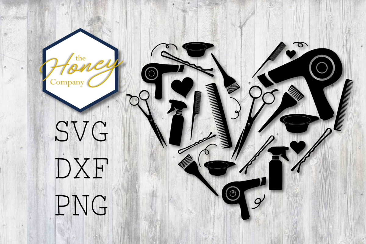 Hair Stylist SVG PNG DXF Shears Comb Color Heart Cut Files