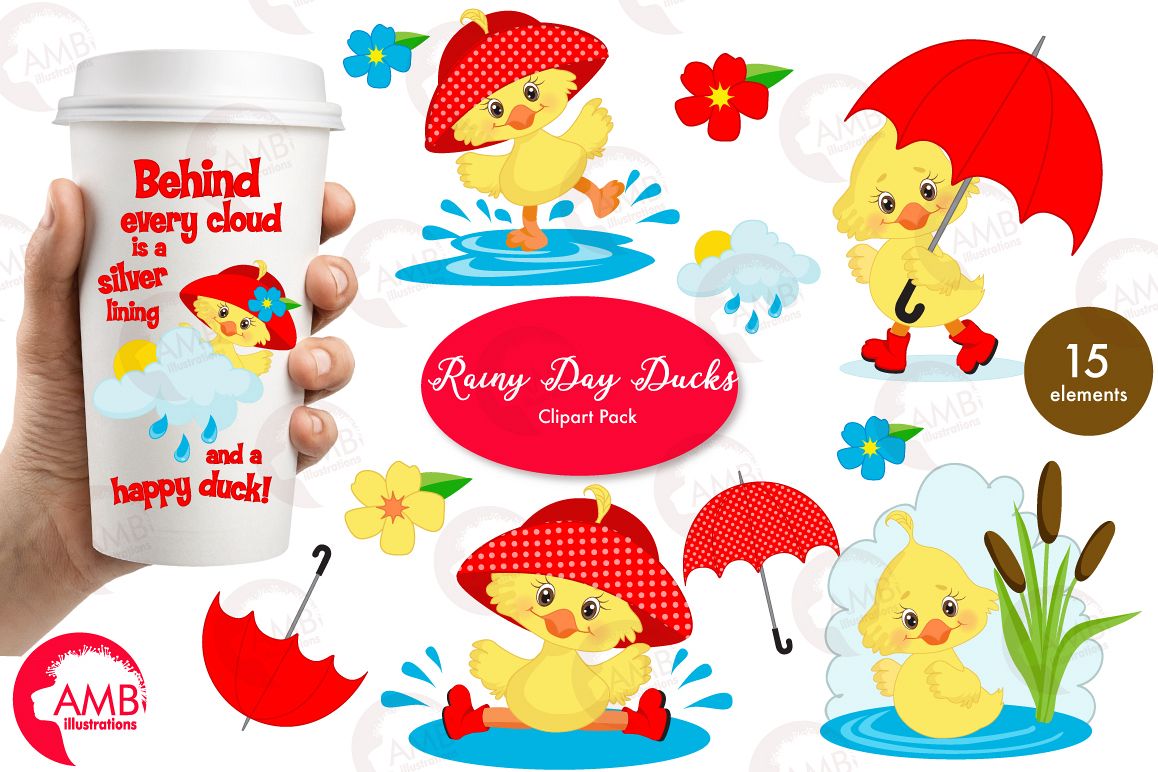 Rainy Day Ducks graphic, illustration, Clipart pack AMB-1823 example image 1