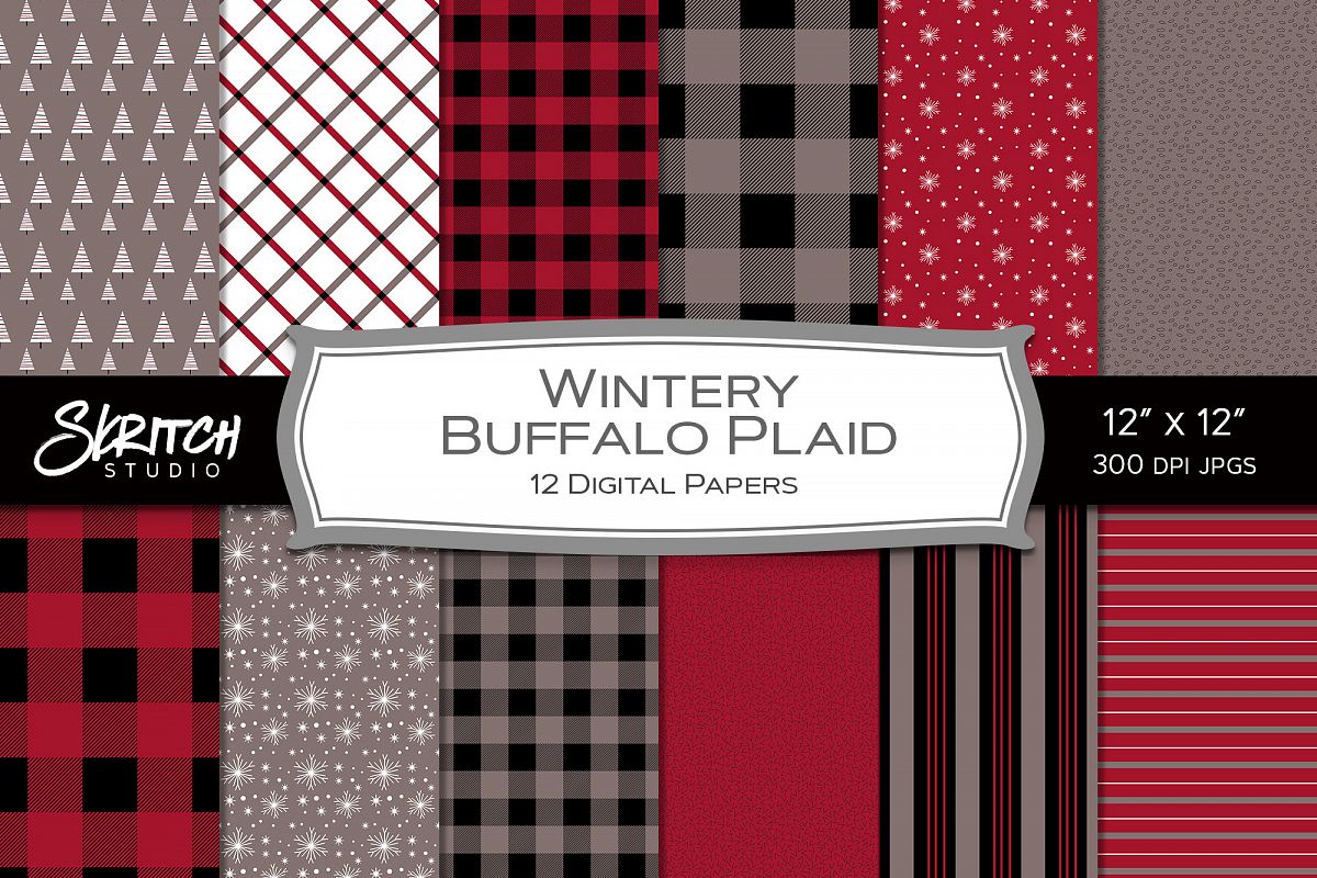 Wintery Buffalo Plaid - 12 Digital Papers example image 1