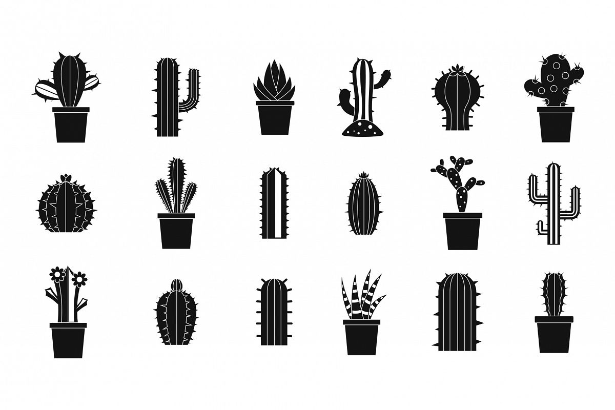 Cactus icon set, simple style example image 1