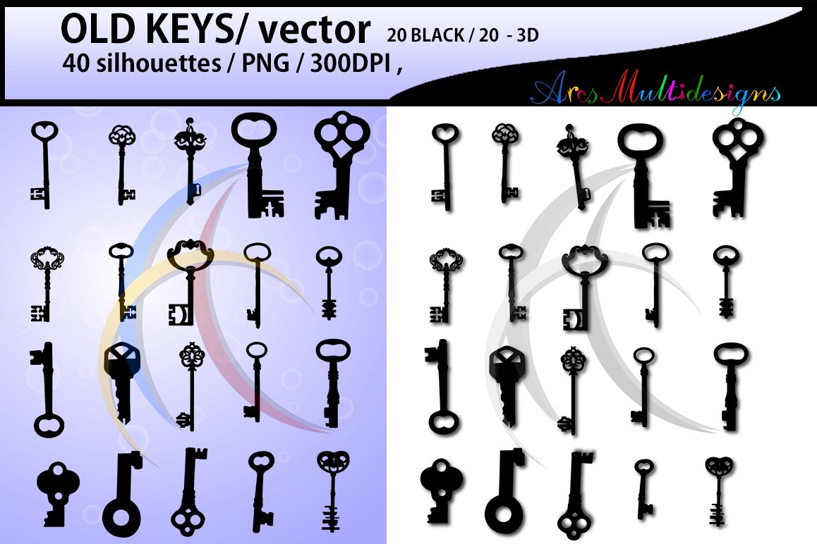 old keys / old key / old key silhouette svg / old key clipart / printable old keys / 300 dpi / 3d old keys / old keys dxf / keys / SVG / PNG example image 1