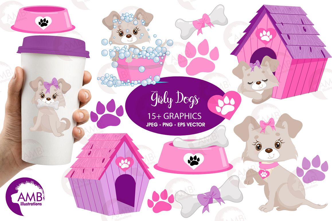 Girly dog clipart, graphics, illustrations AMB-1924 example image 1