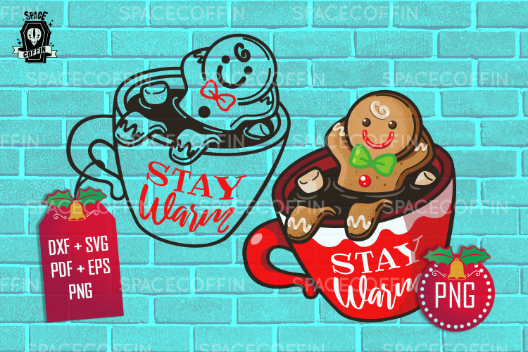 Gingerbread Cookie in a mug silhouette and clipart example image 1