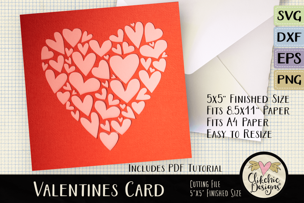 Valentine Hearts Card SVG - Love SVG Cutting File example image 1