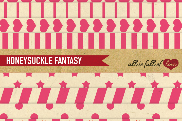 Vintage Background Patterns in Pink Digital Paper Pack with Stripes, Dots, Stars and Hearts example image 1