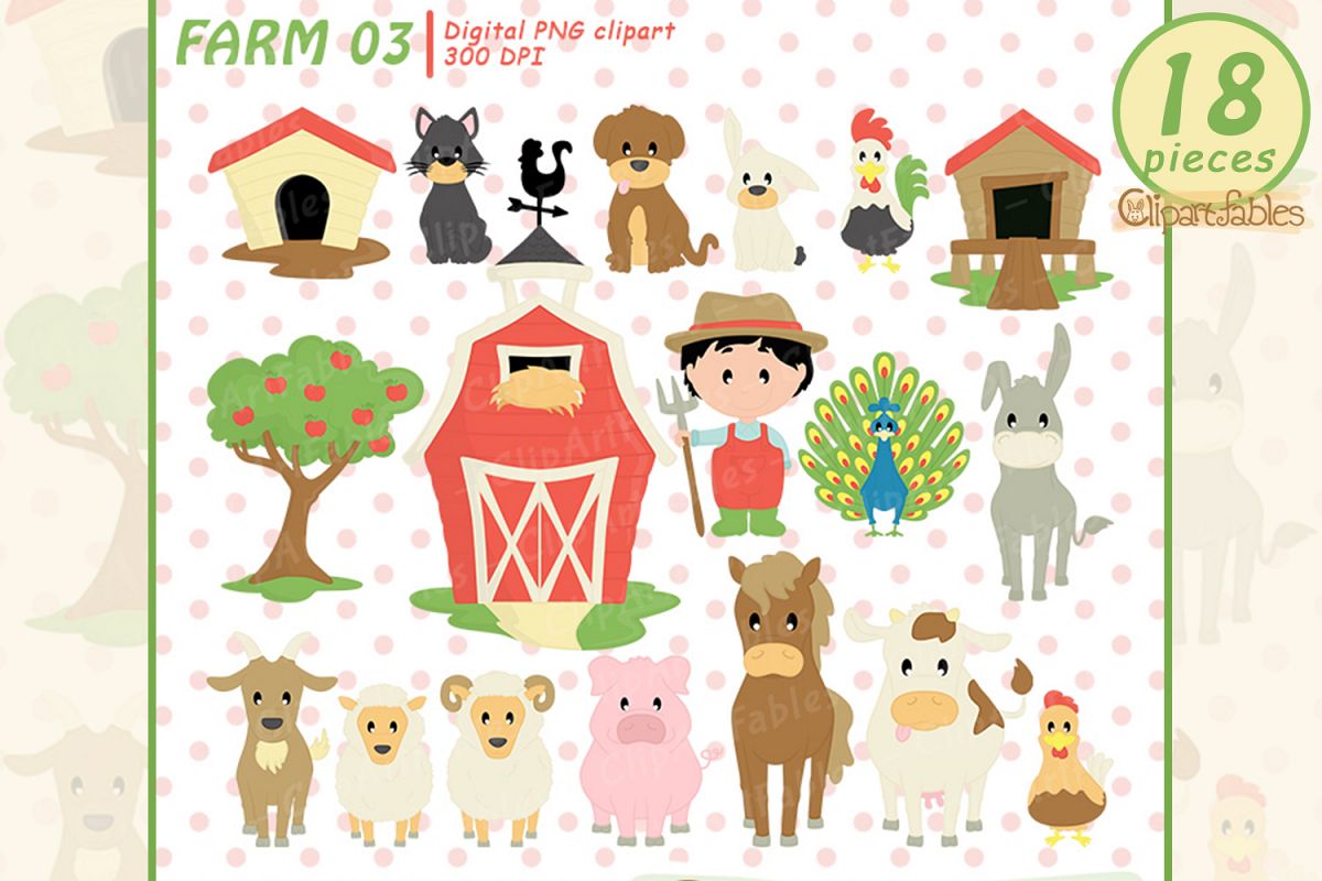 Farm clipart, nice barnyard clip art - instant download example image 1