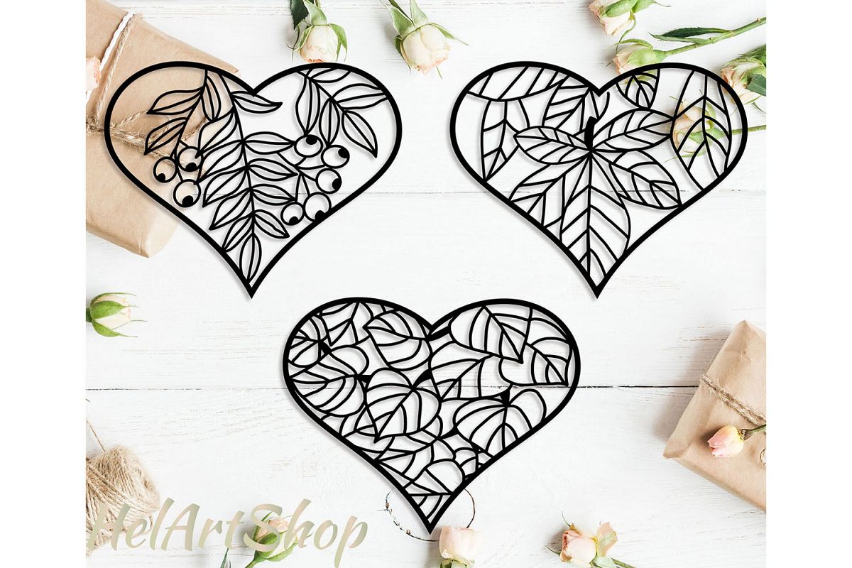 heart with leaves svg design example image 1