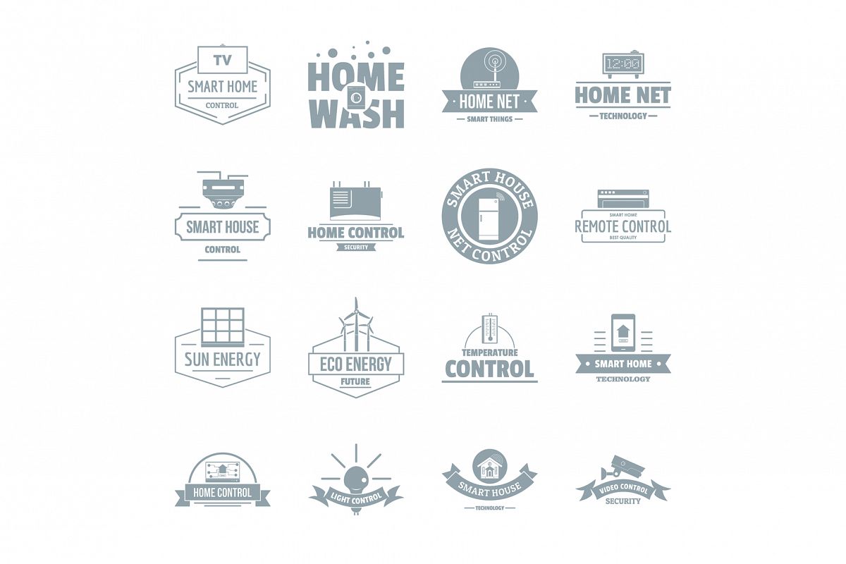 Smart home logo icons set, simple style example image 1