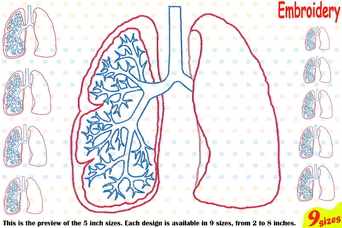Lungs Outline Embroidery Design Machine Instant Download Commercial Use digital science school hospital biology Medic Organs Anatomy 203b example image 1