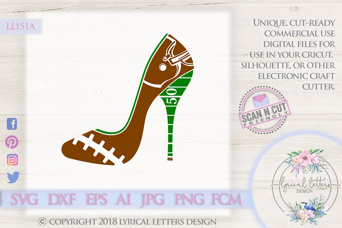 Football High Heel Shoe SVG DXF Cut File LL151A example image 1