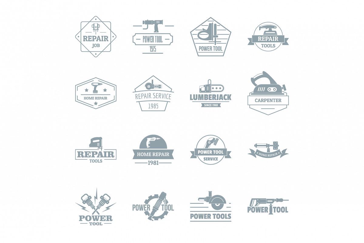 Electric tools logo icons set, simple style example image 1