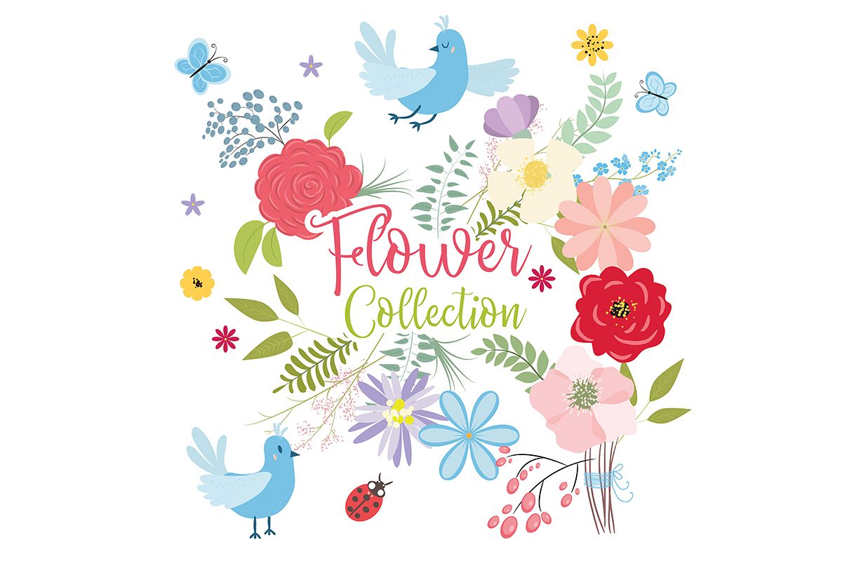 Flower collection. Vector set of plants, flowers and herbs. example image 1
