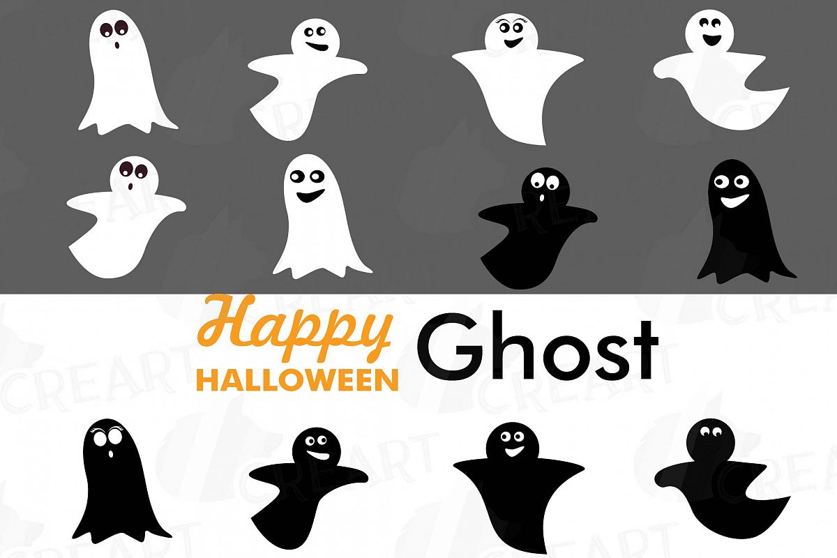 Halloween Cute Ghost Silhouettes Clip art Smiling ghost ...