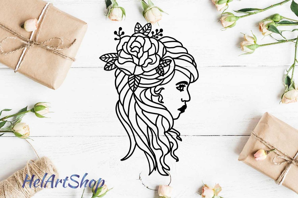 Woman face with flowers svg design example image 1
