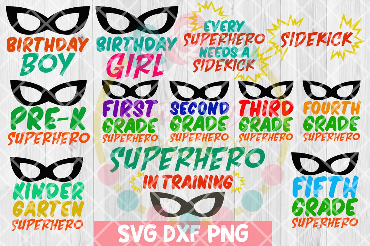 Kids Superhero Bundle SVG DXF PNG 12 Cutting Files example image 1