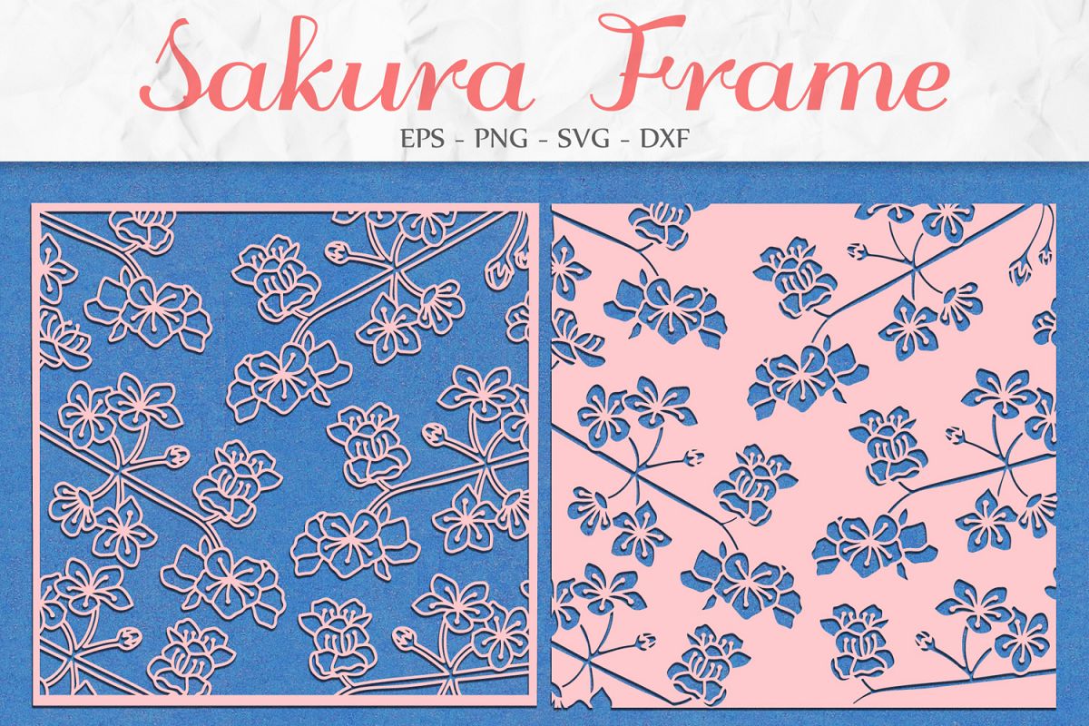 Sakura Flowers Frame svg png dxf eps - Sakura Blossom Frame example image 1