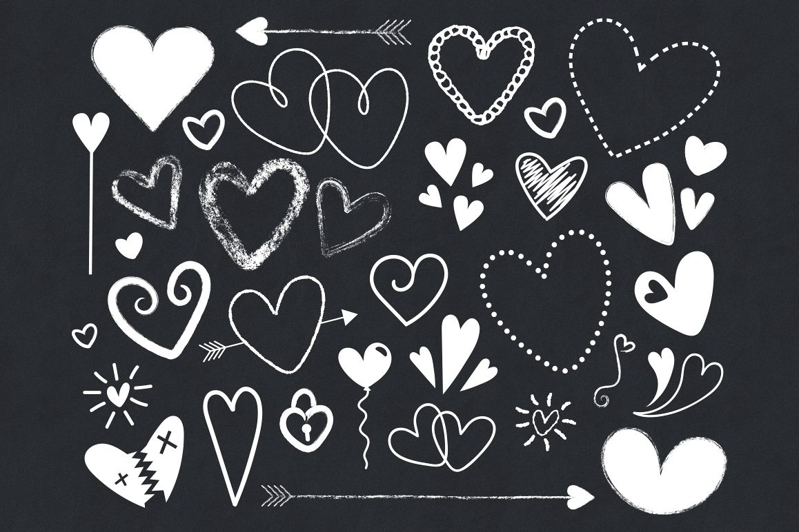 Black and White Silhouette Scribble Heart Clip Art Set example image 1
