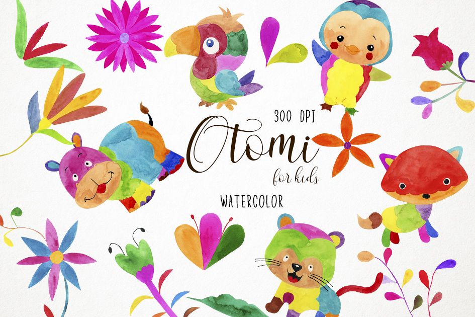 Watercolor Otomi Clipart, Mexican Clipart, Otomi Clip Art example image 1