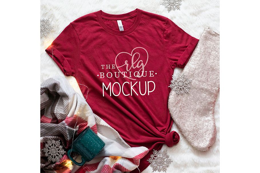 Red Shirt Bella Canvas Mockup, Christmas mockup example image 1