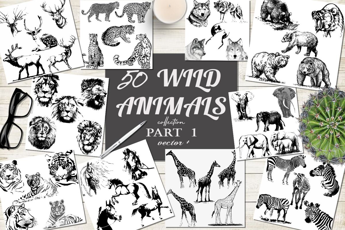 50 wild animals hand drawn silhouette vector illustrations example image 1