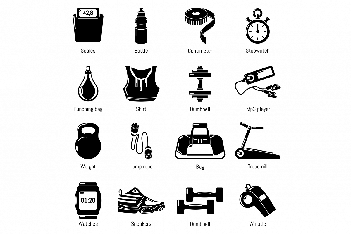 Gym sport icons set, simple style example image 1