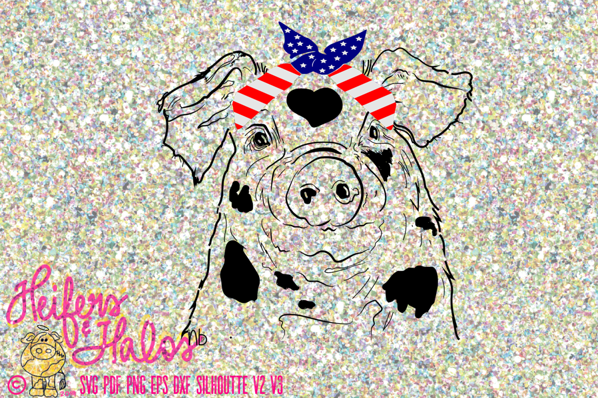 Pig with Flag Bandana Hand Drawn Digital Design example image 1