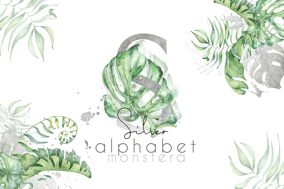Silver Monstera - tropical alphabet example image 1