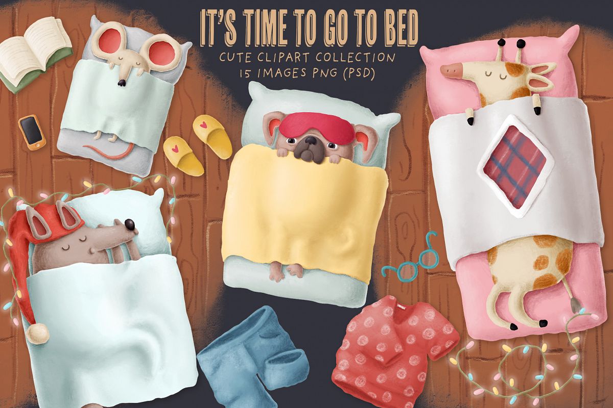 Sleeping animals clipart set example image 1