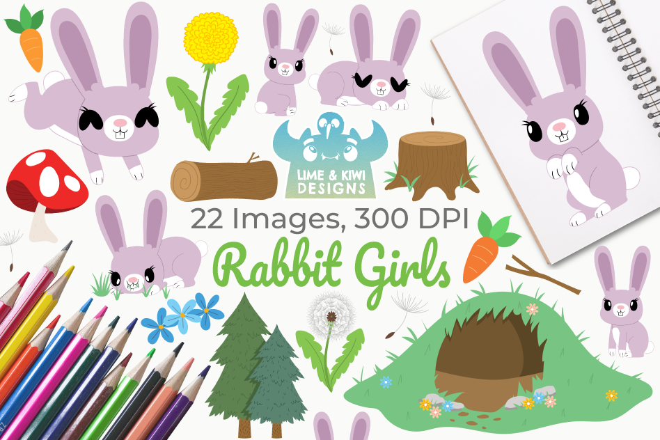 Rabbit Girls Clipart, Instant Download Vector Art example image 1