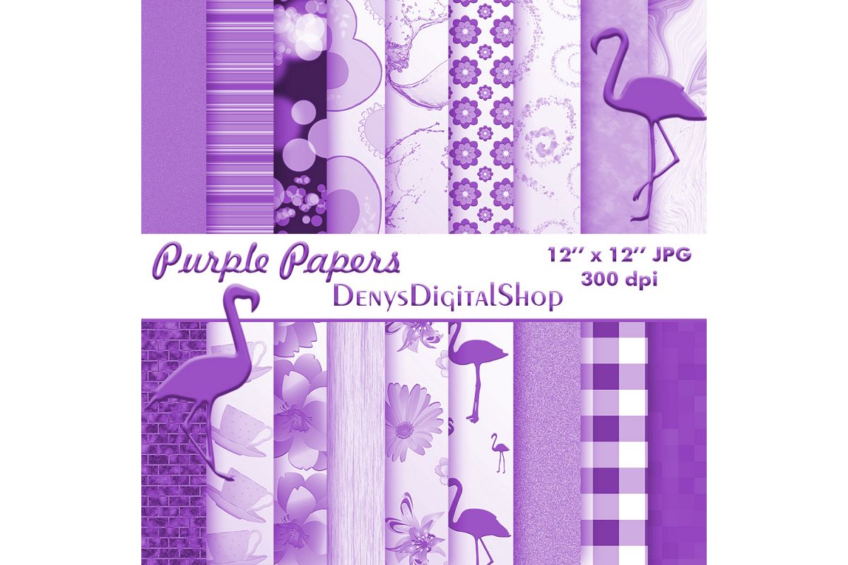 Purple Digital Paper, Purple Paper Flowers, Purple Pack, off example image 1