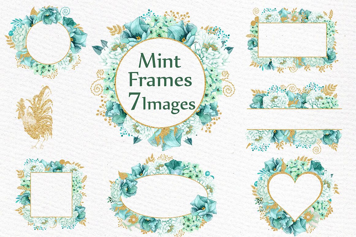 Download Gold Mint flower frames clipart (25168) | Illustrations ...