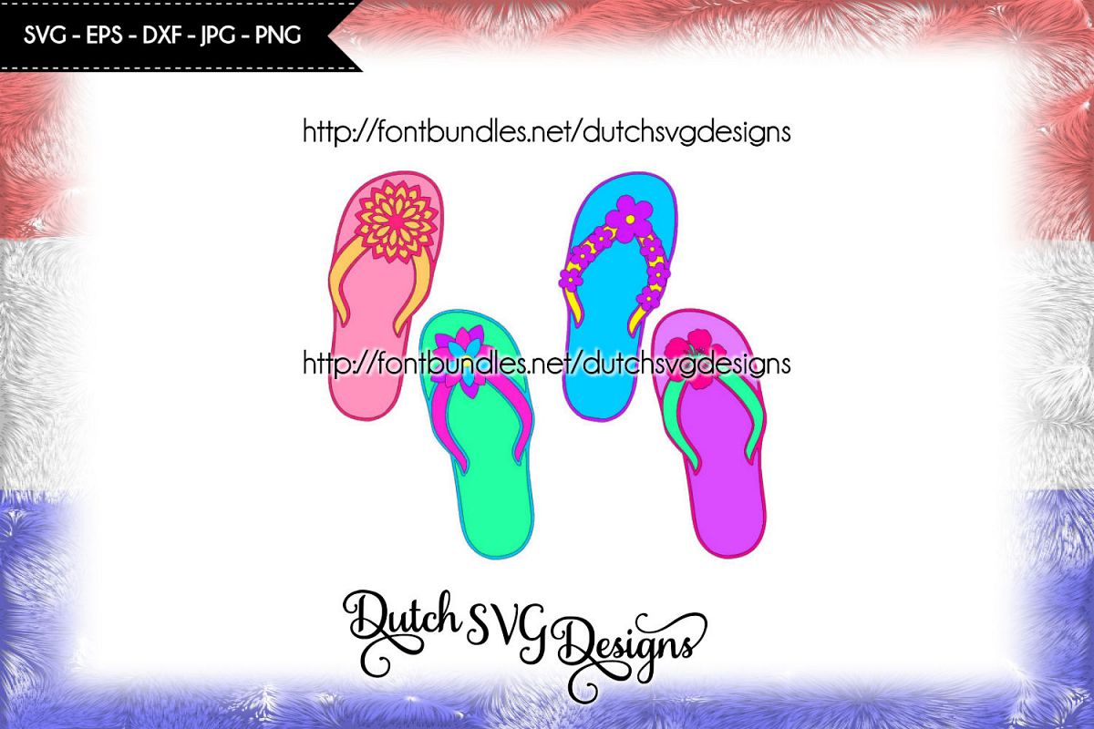 Flip flop cutting file with 4 different flower decorations, flip flop svg example image 1