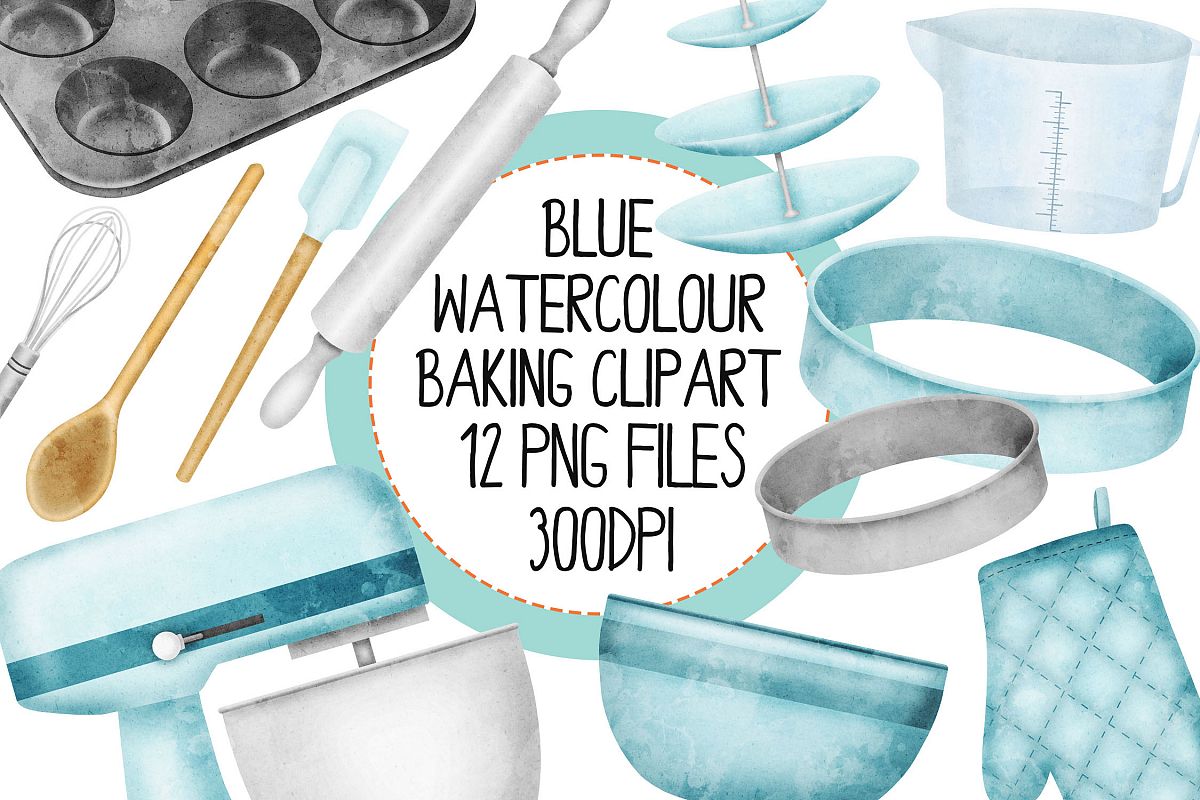 Blue Watercolor Baking Clip Art Set example image 1