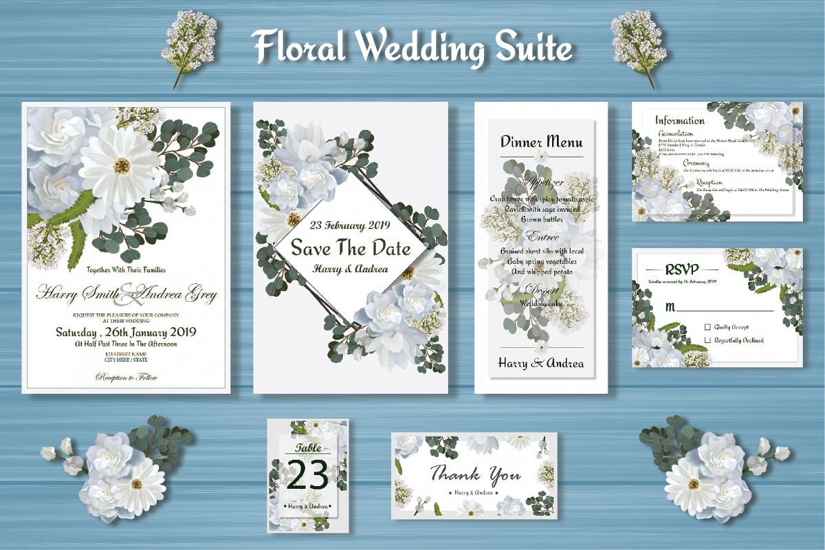 White Floral Wedding Invitation Suite example image 1
