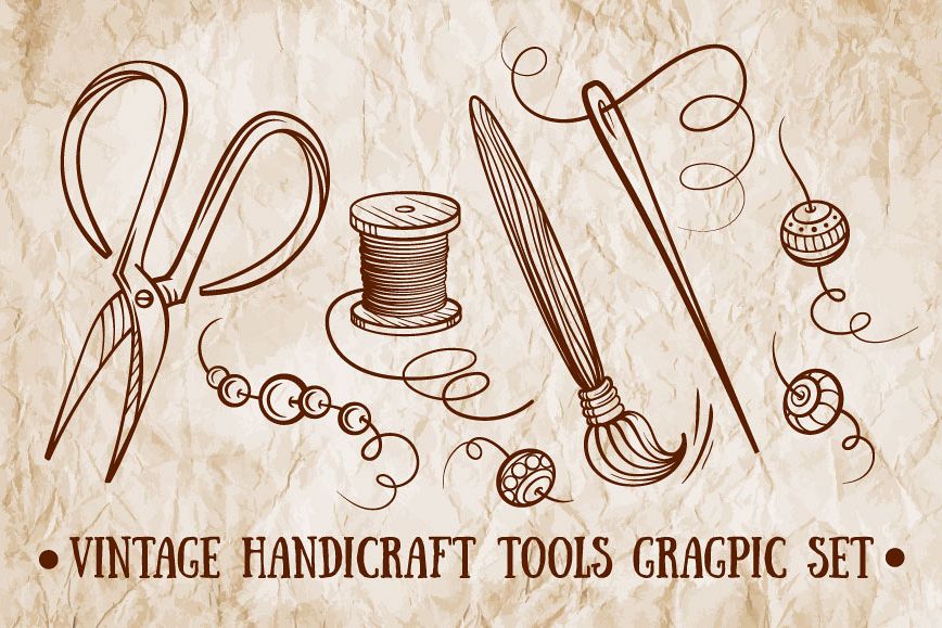 Vintage handicraft tools graphic set example image 1
