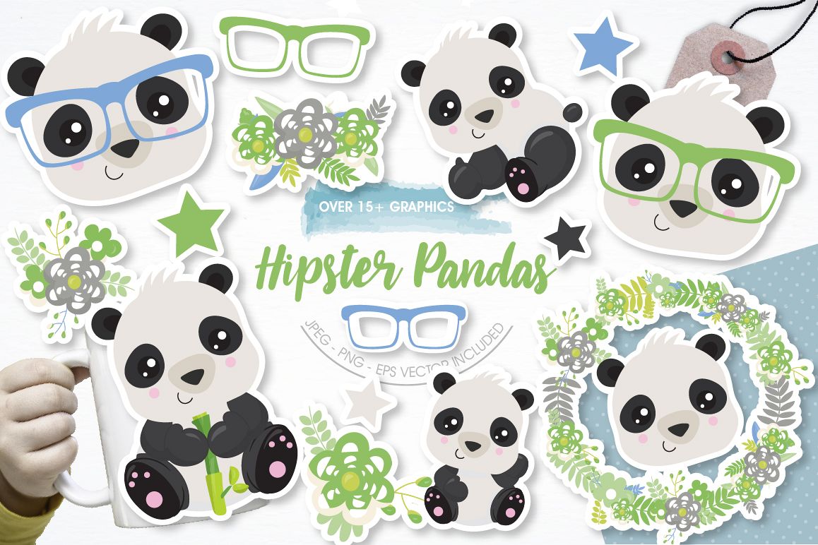 Hipster Pandas graphics and illustrations example image 1