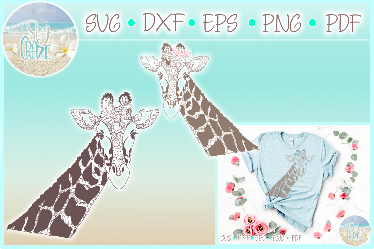 Download Giraffe with Bow Mandala Zentangle SVG Dxf Eps Png PDF