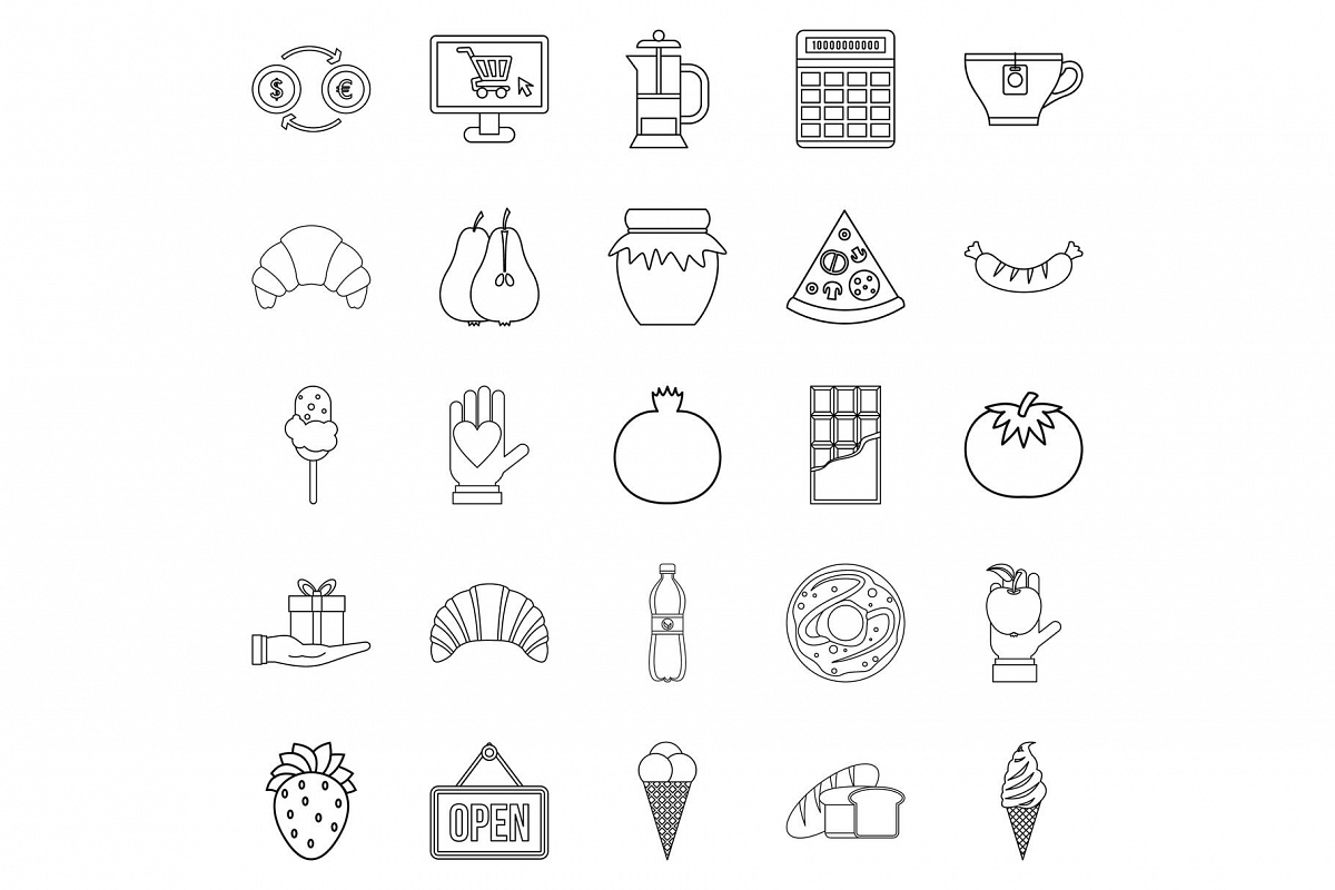 Hash house icons set, outline style example image 1