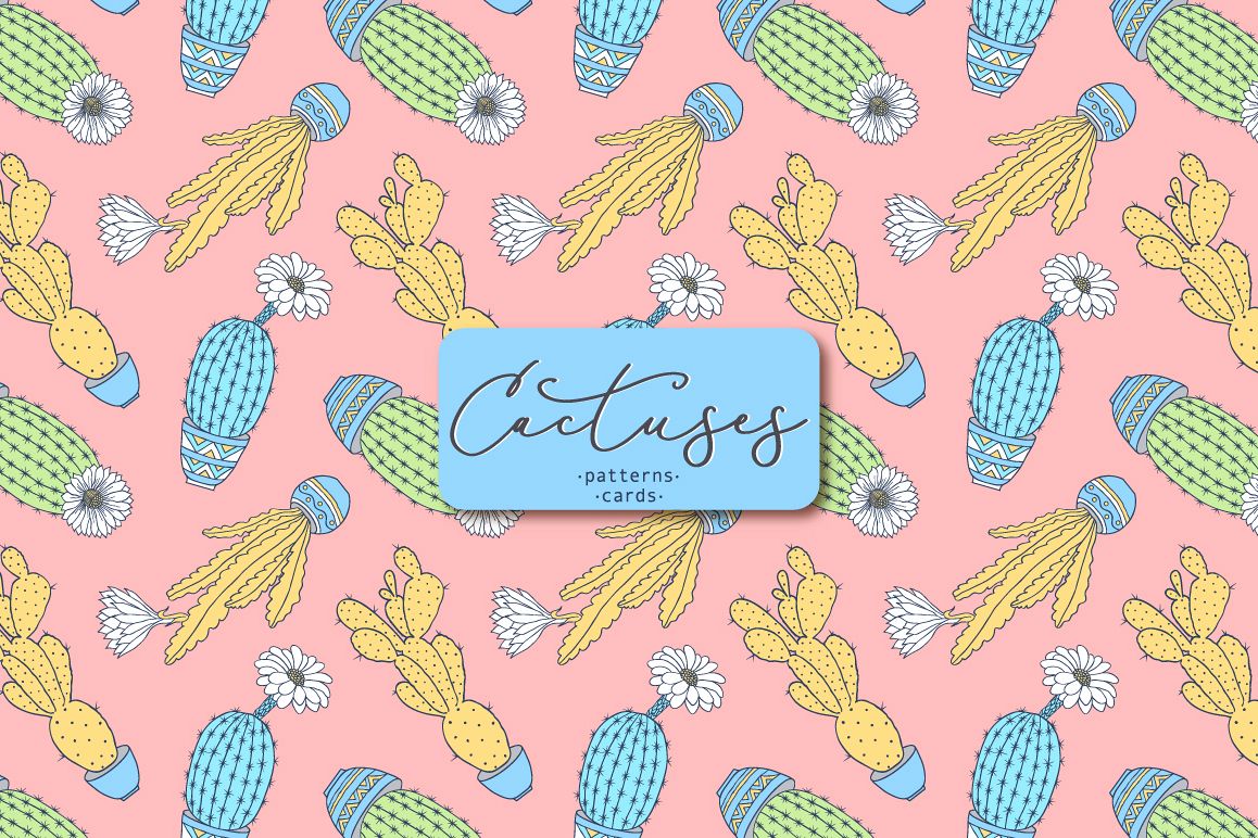 Cactuses. Patterns and cards. example image 1