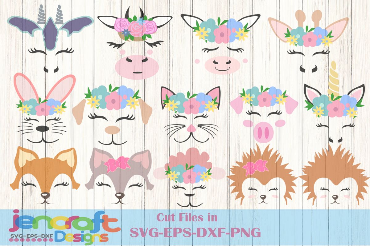 Download Cute Animal Faces Hedgehog, Fox, Giraffe, Cow, Cat, Dog SVG (140362) | SVGs | Design Bundles