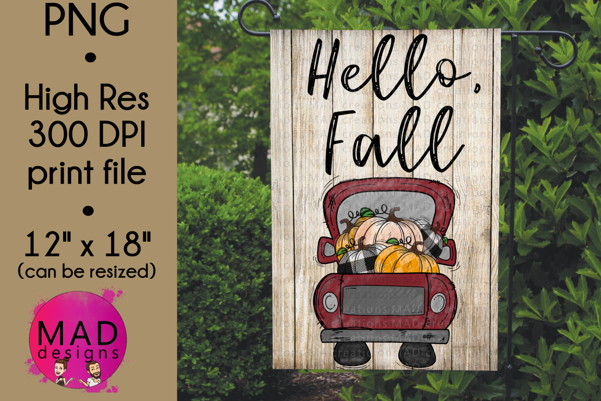 Hello Fall - Pickup Truck - Garden Flag PNG example image 1