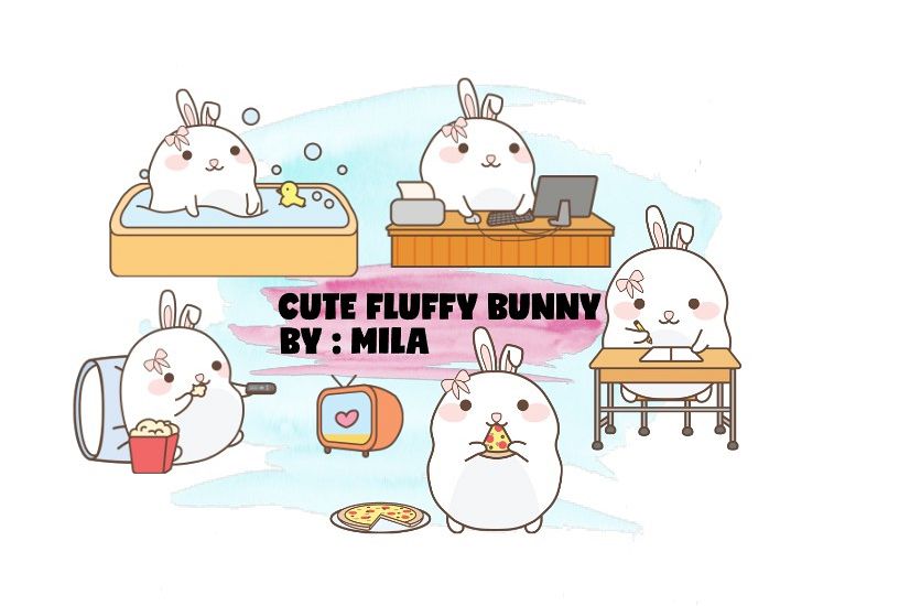 KAWAII BUNNY CLIPART BUNDLE PNG example image 1