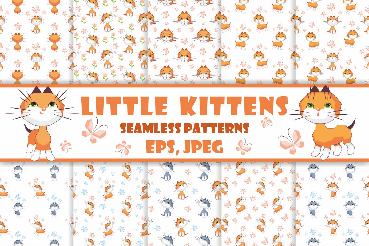 Little kittens. Seamless patterns example image 1
